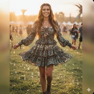 Miss Me Boho Ikat Print Ruffle Tiered Mini Dress – Small